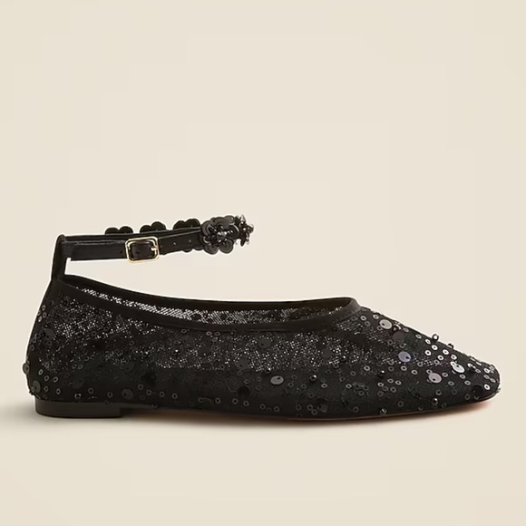 J.Crew Quinn embellished removable ankle-strap ballet flats sequin & mesh sz 9.5 - Picture 5 of 14